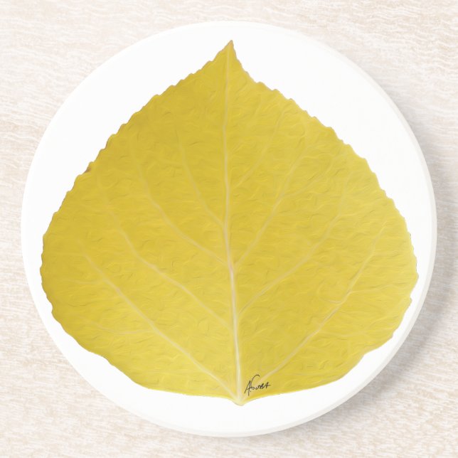 Posavasos De Arenisca Leaf amarillo #5 (Frente)