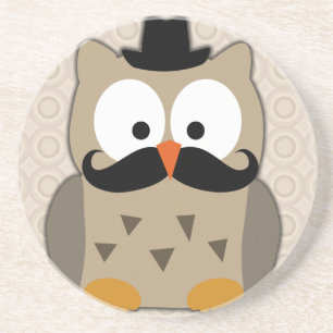 Posavasos De Arenisca Lechuza con bigote y Gorra