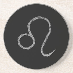 Posavasos De Arenisca Leo. Rótulo Astrológico Zodiaco.Negro