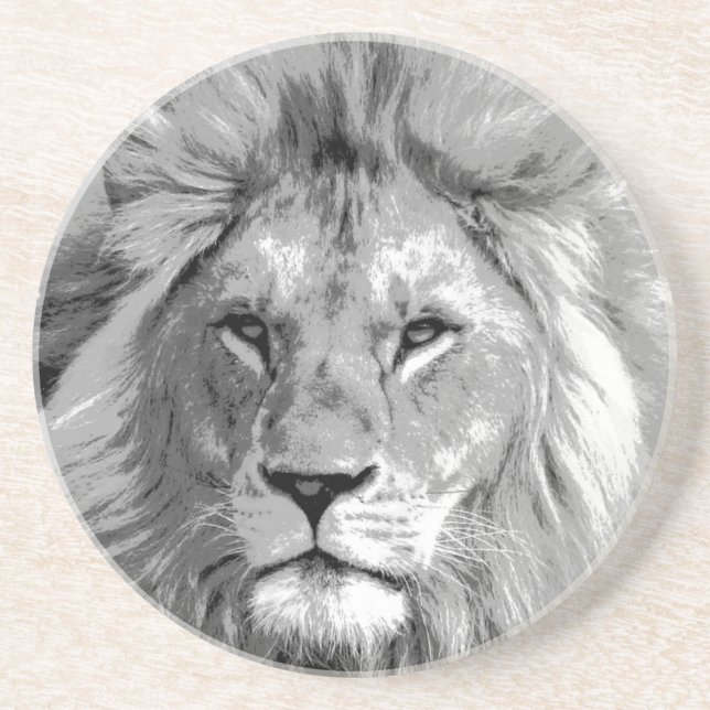 Posavasos De Arenisca León blanco negro (Frente)