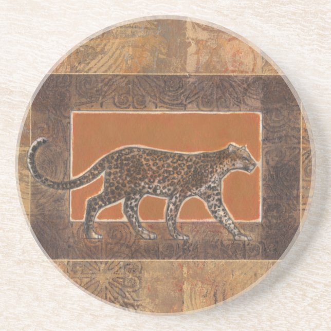Posavasos De Arenisca Leopardo sobre el fondo Naranja y marrón (Frente)