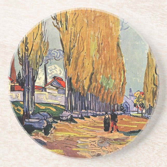 Posavasos De Arenisca Les Alyscamps por Van Gogh. Paisaje otoñal (Frente)