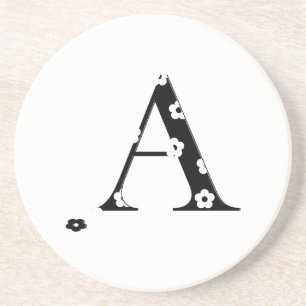 Posavasos De Arenisca Letra A con estampado de flor