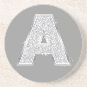 Posavasos De Arenisca Letra gris Purpurina plateada A