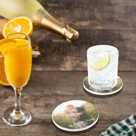 Posavasos De Arenisca Letras blancas de fotos de boda personalizadas