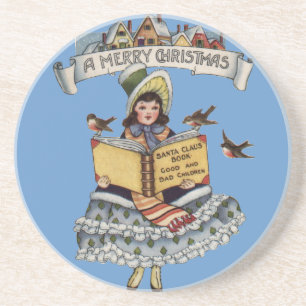 Posavasos De Arenisca Libro de niña vintage y Papá Noel de Navidad