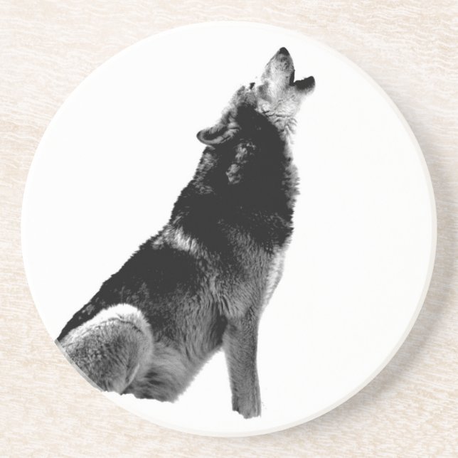 Posavasos De Arenisca Lobo blanco negro (Frente)