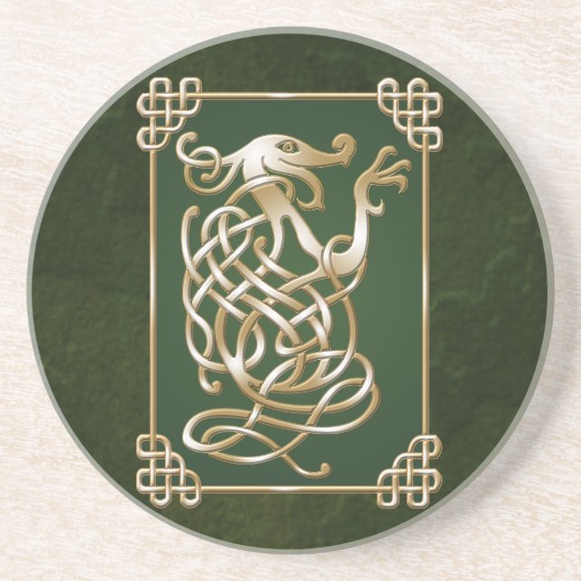 Posavasos De Arenisca Lobo céltico - fondo verde (Frente)
