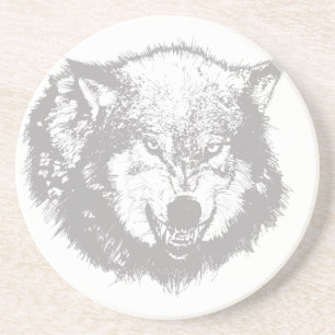 Posavasos De Arenisca Lobo enojado en gris