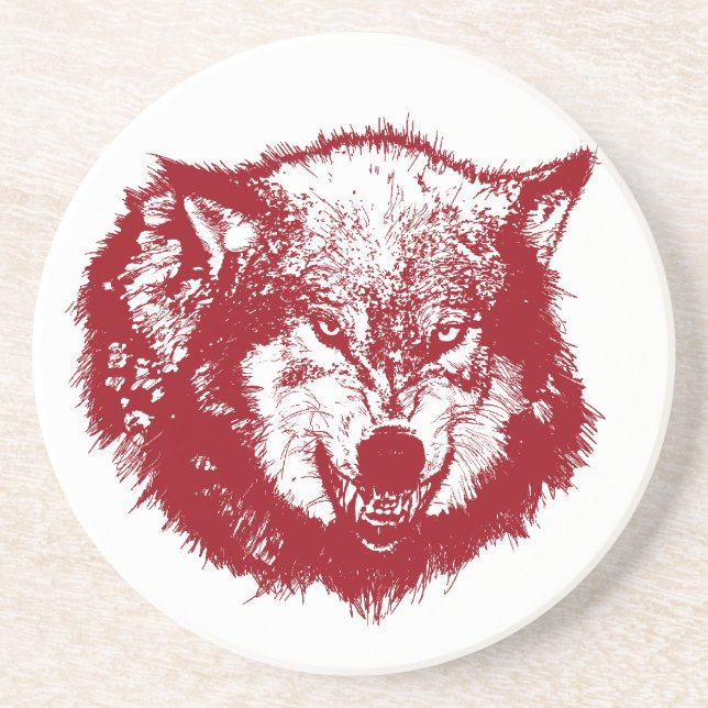Posavasos De Arenisca Lobo enojado en rojo (Frente)