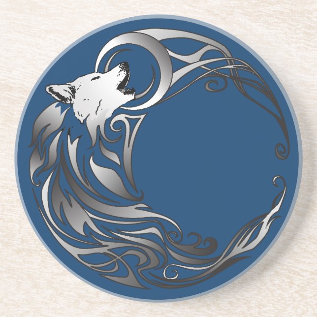 Posavasos De Arenisca Lobo tribal - Sombreado (Frente)