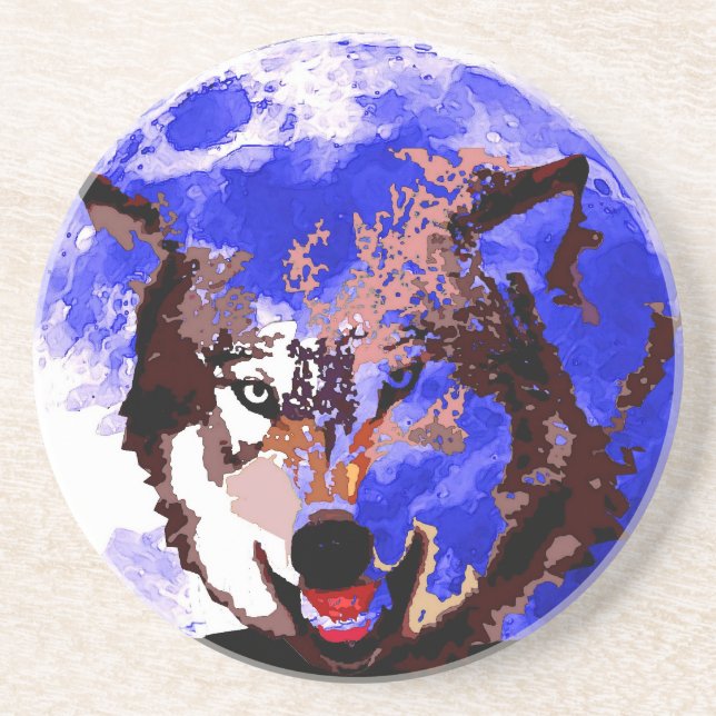 Posavasos De Arenisca Lobo y luna llena (Frente)