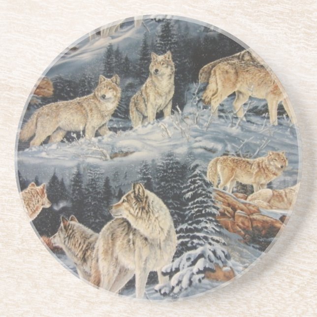 Posavasos De Arenisca Lobos de invierno (Frente)