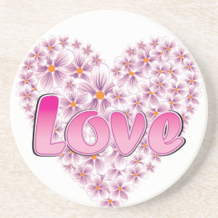 Posavasos De Arenisca Love Daisy Heart Pink