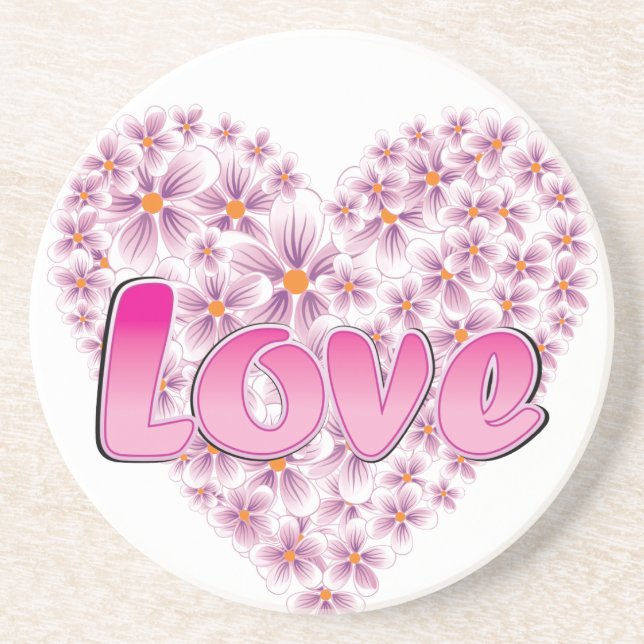Posavasos De Arenisca Love Daisy Heart Pink (Frente)