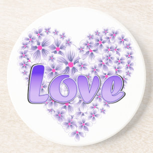 Posavasos De Arenisca Love Daisy Heart Purple