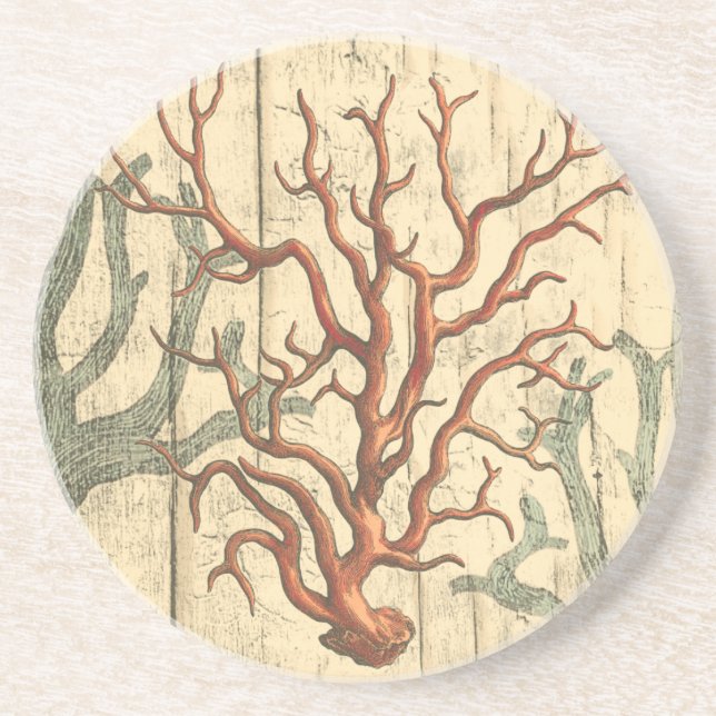 Posavasos De Arenisca Madera y coral pequeño (Frente)