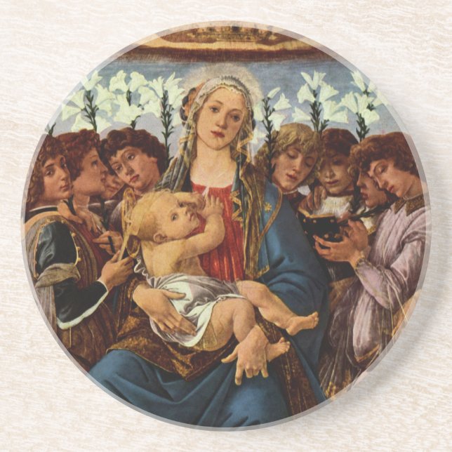 Posavasos De Arenisca Madonna y niño con ocho ángulos de Botticelli (Frente)