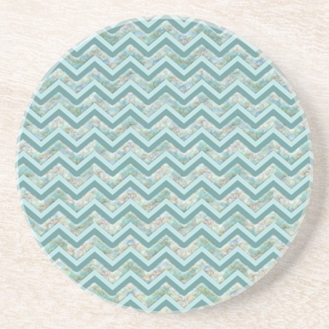 Posavasos De Arenisca Madre de la Perla Verde azulada ZigZag (Frente)
