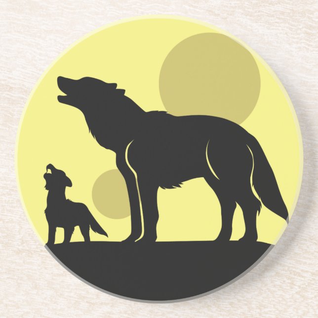 Posavasos De Arenisca Madre y lobo (Frente)