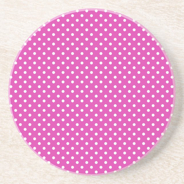 Posavasos De Arenisca Magenta, puntos de polka blanco (Frente)