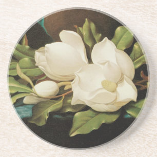 Posavasos De Arenisca Magnolias Gigantes sobre un Paño de Terciopelo Azu