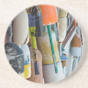 Posavasos De Arenisca Maine, Bar Harbour. Boyas coloridas de la langosta