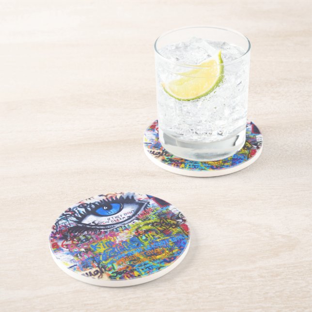 Posavasos De Arenisca Mal de ojo azul de la pintada (Lado)