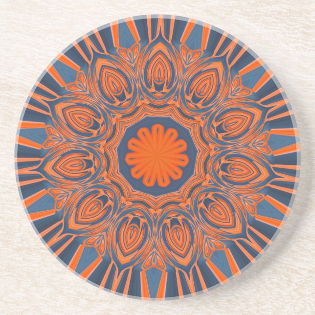 Posavasos De Arenisca Mandala azul de la Marina naranja (Frente)