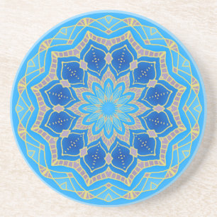 Posavasos De Arenisca Mándala en azul eléctrico y turquesa