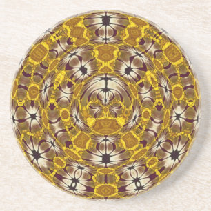 Posavasos De Arenisca Mandalá Floral Dorado Patrón Boho