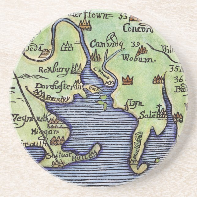 POSAVASOS DE ARENISCA MAPA 1677 DE NUEVA INGLATERRA (Frente)