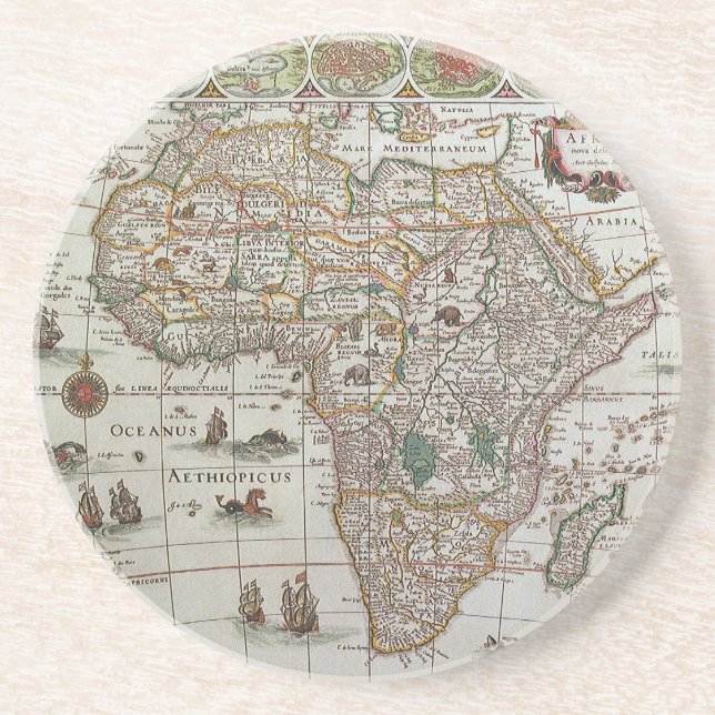 Posavasos De Arenisca Mapa Antiguo del Mundo Antiguo de África de Blaeu, (Frente)