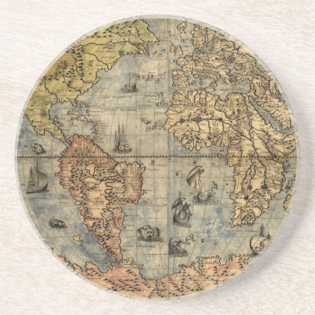 Posavasos De Arenisca Mapa Antiguo del Mundo de Forlani de 1565 Cartogra (Frente)