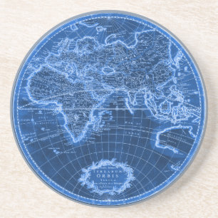 Posavasos De Arenisca Mapa antiguo del mundo en azul