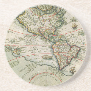 Posavasos De Arenisca Mapa antiguo del Nuevo Mundo de las Américas, Theo