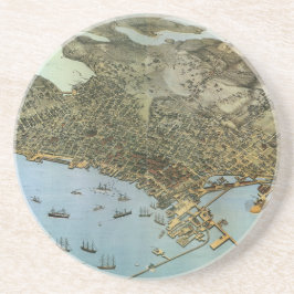 Posavasos De Arenisca Mapa antiguo Vista aérea Ciudad de Seattle Washing