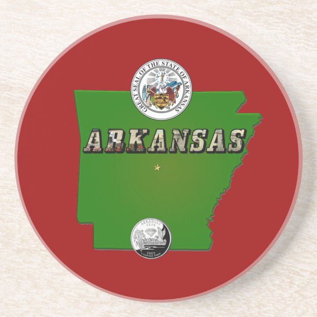 Posavasos De Arenisca Mapa de Arkansas, Sello y Barrio Faux Estatal (Frente)