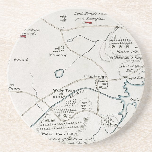 POSAVASOS DE ARENISCA MAPA DE BOSTON-CONCORD, 1775 (Frente)