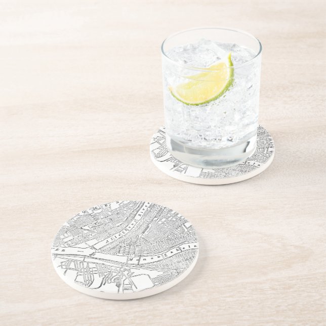 Posavasos De Arenisca Mapa de época de Pittsburgh (1885) (Lado)