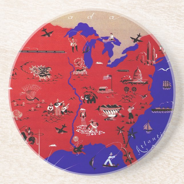 Posavasos De Arenisca Mapa de la Oficina de Viajes de los Estados Unidos (Frente)