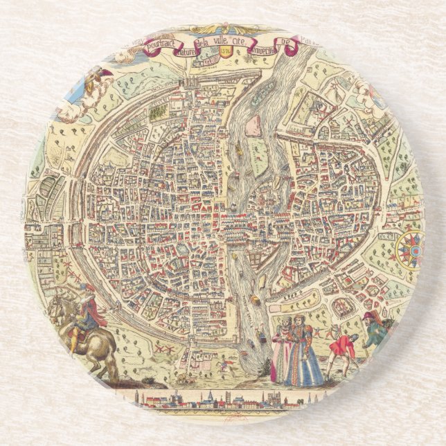 Posavasos De Arenisca Mapa de París, 1576 (Frente)