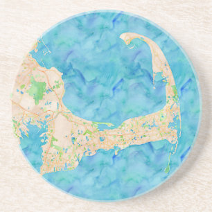 Posavasos De Arenisca Mapa de Watercolor Cape Cod