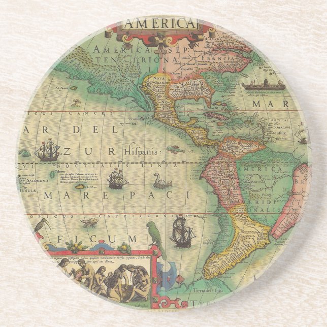 Posavasos De Arenisca Mapa del Antiguo Mundo de las Américas, 1606 (Frente)