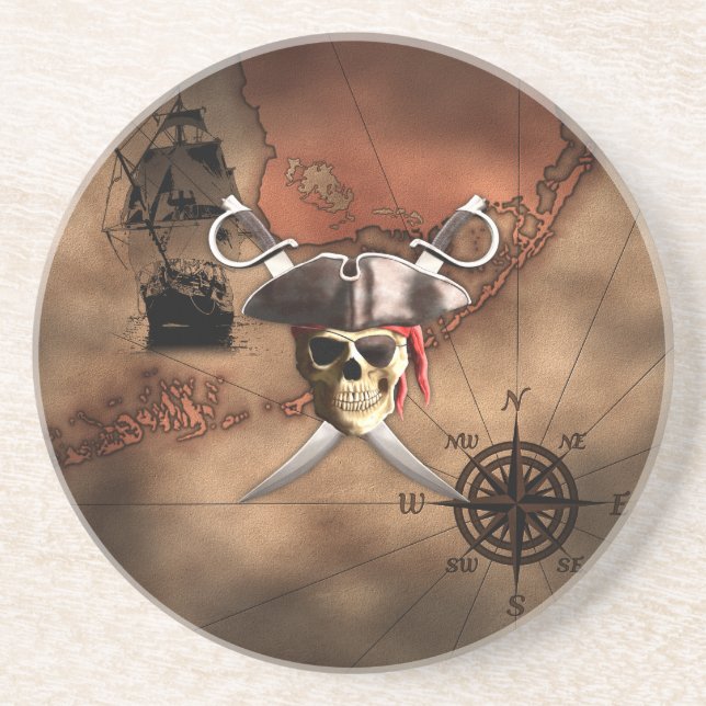 Posavasos De Arenisca Mapa del pirata (Frente)