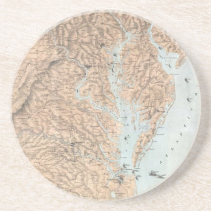 Posavasos De Arenisca Mapa del vintage de la bahía de Chesapeake (1861)