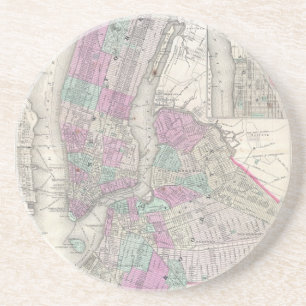 Posavasos De Arenisca Mapa del vintage de NYC y de Brooklyn (1866)