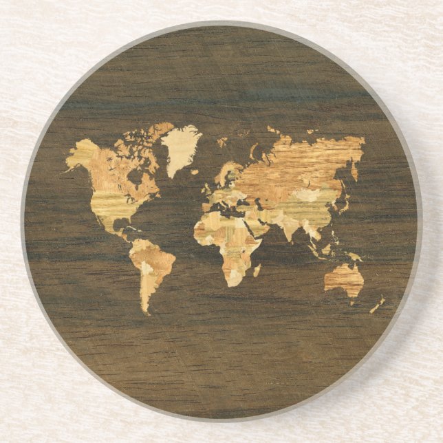 Posavasos De Arenisca Mapa mundial de madera (Frente)