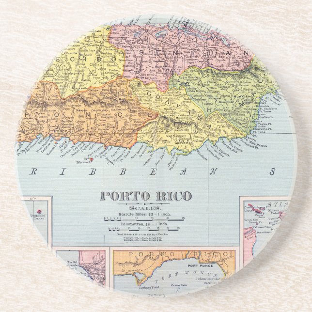 POSAVASOS DE ARENISCA MAPA: PUERTO RICO, 1900 (Frente)