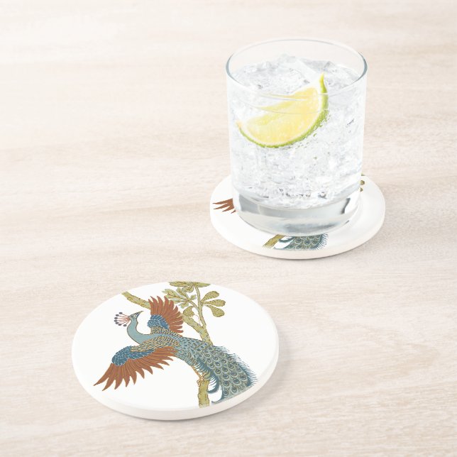 Posavasos De Arenisca Máquinas de calzado de pavo real (Lado)